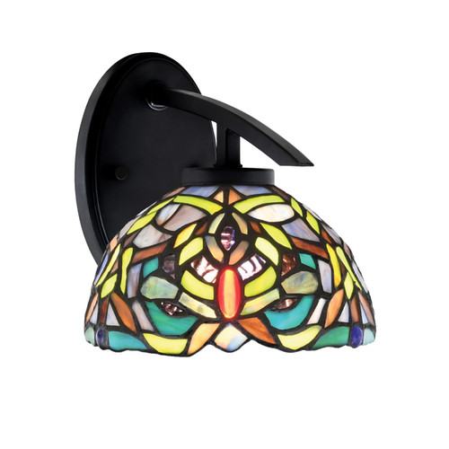 Kurve 1 Light Downlight Wall Sconce, Matte Black Finish, 7" Kaleidoscope Art Glass (3720-MB-9905)