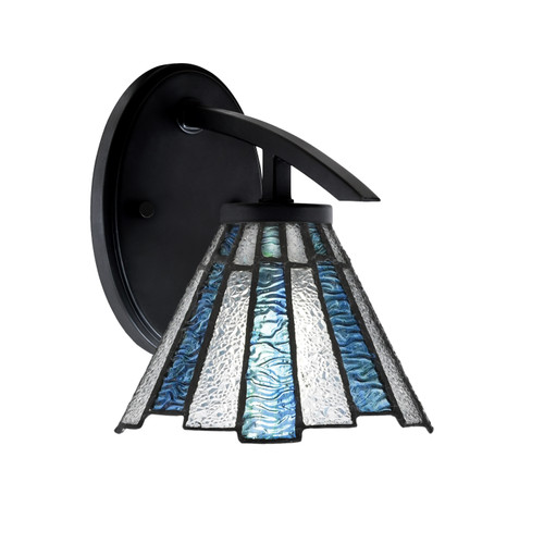 Kurve 1 Light Downlight Wall Sconce, Matte Black Finish, 7" Sea Ice Art Glass (3720-MB-9325)