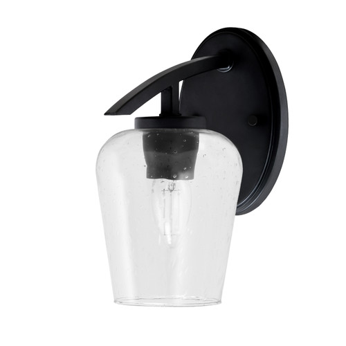 Kurve 1 Light Downlight Wall Sconce, Matte Black Finish, 5" Clear Bubble Glass (3720-MB-210)