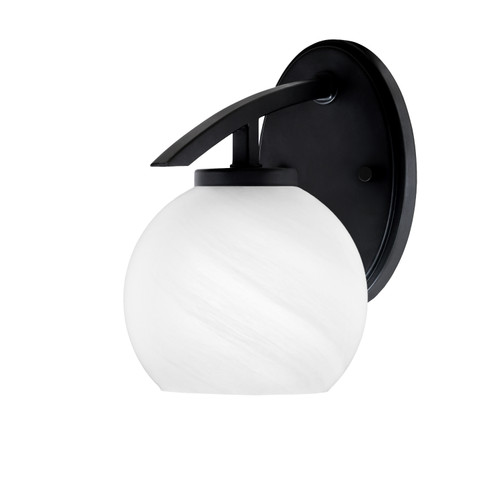 Kurve 1 Light Downlight Wall Sconce, Matte Black Finish, 5.75" White Marble Glass (3720-MB-4101)