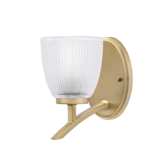 Kurve 1 Light Uplight Wall Sconce, New Age Brass Finish, 5" Clear Ribbed Glass (3721-NAB-500)