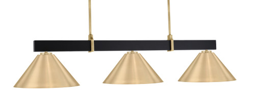 Wellington 3 Light Bar, Matte Black & New Age Brass Finish, 14" Matte Black Cone Metal Shades  (1253-MBNAB-420-NAB)