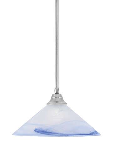 Stem Hung Pendant, Brushed Nickel Finish, 16" Blue Swirl Glass  (26-BN-514)