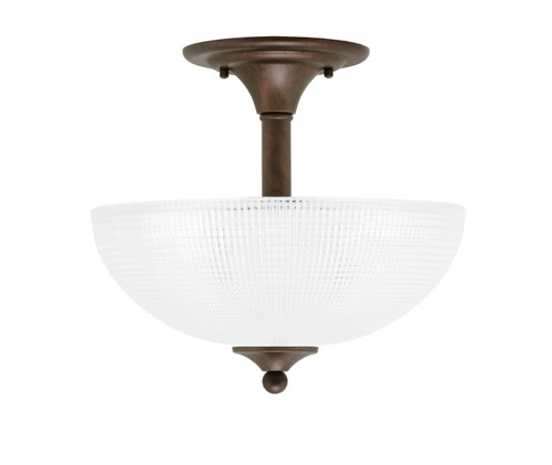 Semi-Flush, 2 Bulbs, Bronze Finish, 13" Clear Ribbed Glass (121-BRZ-540)