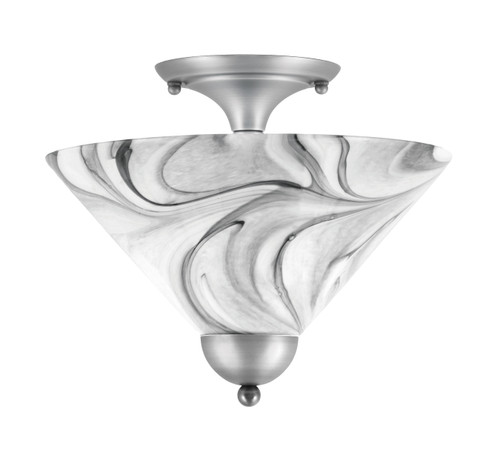 Semi-Flush, 2 Bulbs, Brushed Nickel Finish, 12" Onyx Swirl Glass  (120-BN-2129)