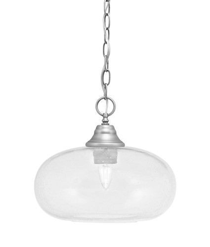 Chain Hung Pendant, Brushed Nickel Finish, 13" Clear Bubble Glass (10-BN-206)