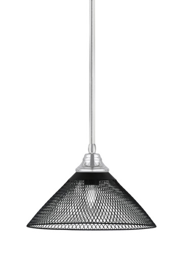Stem Hung Pendant, Chrome Finish, 14" Matte Black Cone Mesh Metal Shade (26-CH-808-MB)