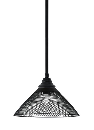 Stem Hung Pendant, Chrome Finish, 14" Matte Black Cone Mesh Metal Shade (26-MB-808-MB)