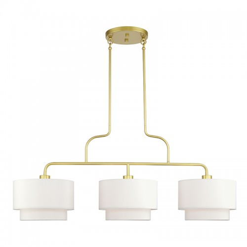Manorwood 3 Light Soft Gold Extra Large Linear Chandelier with Hand Crafted Off-White Color Fabric Hardback Shades (50303-33)