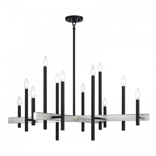Denmark 12 Light Black Extra Large Foyer Chandelier with Brushed Nickel Accents (49349-04)