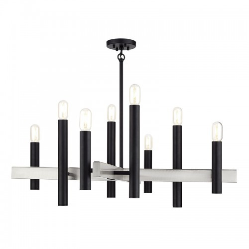 Helsinki 8 Light Black Large Chandelier with Brushed Nickel Accents (49996-04)