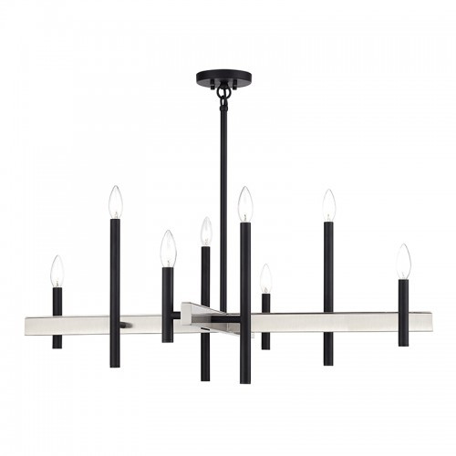 Denmark 8 Light Black Large Chandelier with Brushed Nickel Accents (49347-04)