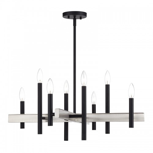 Denmark 8 Light Black Medium Chandelier with Brushed Nickel Accents (49348-04)