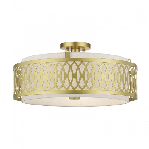 Vistaview 4 Light Soft Gold Extra Large Semi-Flush with Hand Crafted Oatmeal Color Fabric Hardback Shade (53433-33)