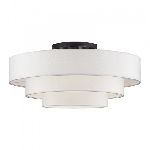 Manorwood 5 Light Bronze Extra Large Semi-Flush with Hand Crafted Off-White Color Fabric Hardback Shades (50309-07)