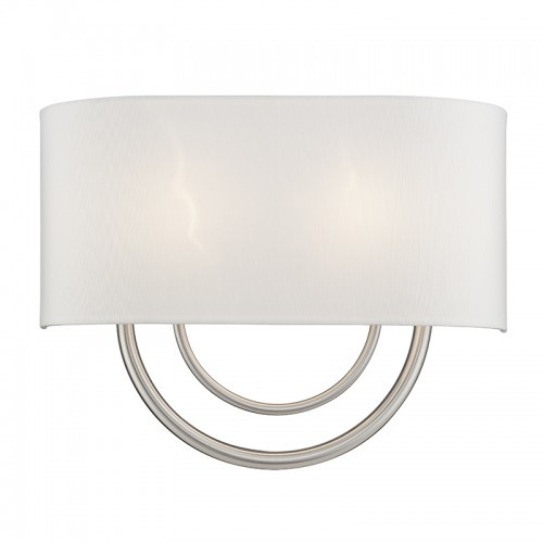 Stratton 2 Light Brushed Nickel Large ADA Sconce with Hand Crafted Off-White Fabric Shade (42893-91)