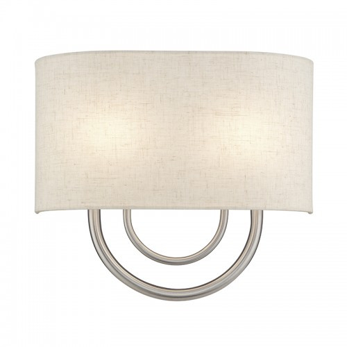 Stratton 2 Light Brushed Nickel ADA Sconce with Hand Crafted Oatmeal Fabric Shade with White Fabric Inside (60272-91)