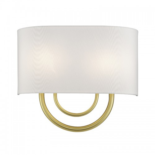 Stratton 2 Light Soft Gold ADA Sconce with Hand Crafted Off-White Fabric Shade (42892-33)