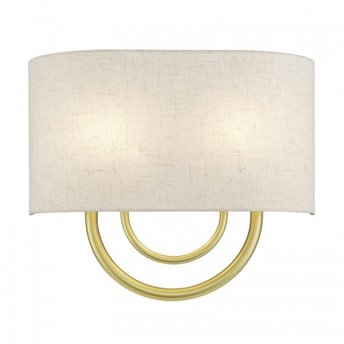Stratton 2 Light Soft Gold ADA Sconce with Hand Crafted Oatmeal Fabric Shade with White Fabric Inside (60272-33)
