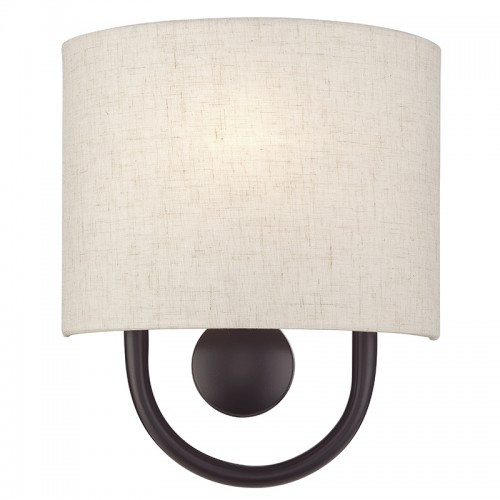 Stratton 1 Light English Bronze ADA Sconce with Hand Crafted Oatmeal Fabric Shade with White Fabric Inside (60271-92)