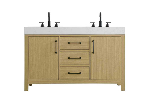 54 Inch Double Bathroom Vanity In Honey Brown (VF60654DMHB)