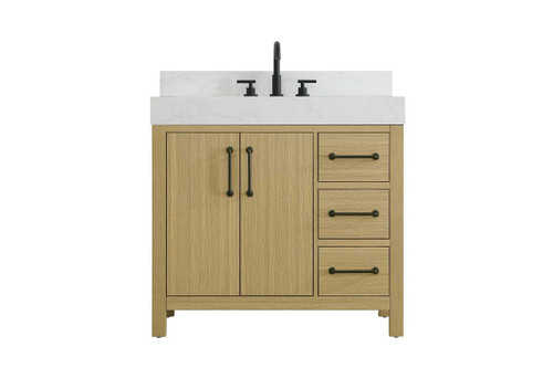 36 Inch Single Bathroom Vanity In Honey Brown With Backsplash (VF60636MHB-BS)
