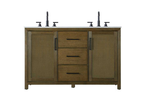 54 Inch Double Bathroom Vanity In Hazel Oak (VF29554DHO)