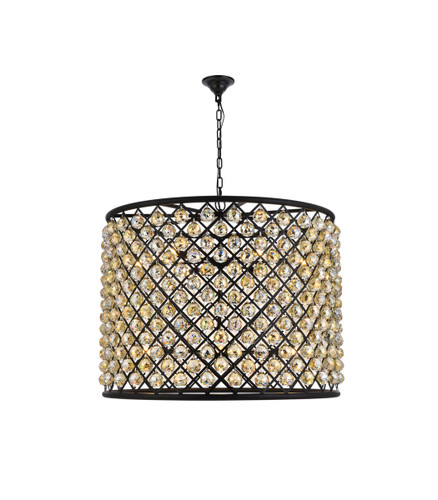 Madison 12 Light Matte Black Chandelier Golden Teak (Smoky) Royal Cut Crystal (1206D35MB-GT/RC)
