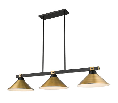 Bronte 3 Light Billiard in Matte Black + Rubbed Brass (1955-3MB-RB-RB15)