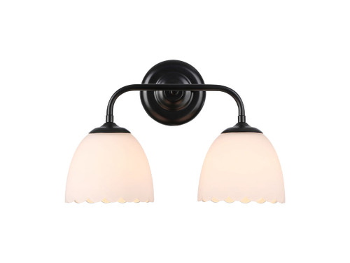 Dorinda 2-Light Vanity Light in Matte Black with Opal Glass (6954-BA2 BLK-OP)
