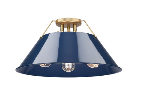Orwell 3-Light Flush Mount in Brushed Champagne Bronze with Matte Navy (3306-3FM BCB-NVY)