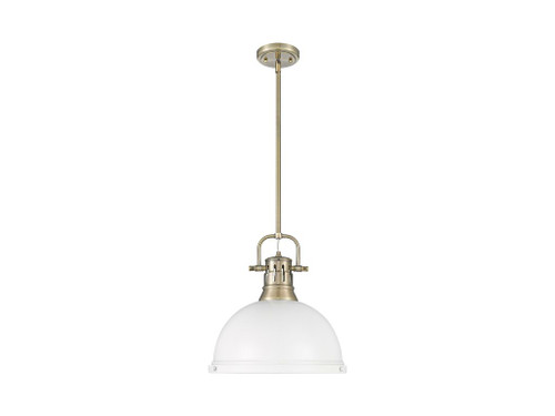 Duncan 1-Light Pendant with Rod in Aged Brass with Matte White (3604-L AB-WHT)