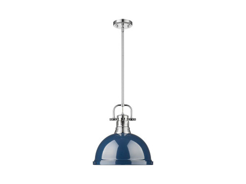 Duncan 1-Light Pendant with Rod in Chrome with Matte Navy (3604-L CH-NVY)