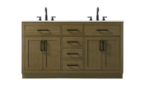 Alden 60 Inch Double Bathroom Vanity In Chestnut Brown  (VF29760DMCB)