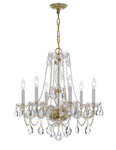 Traditional Crystal 6 Light Clear Italian Crystal Polished Brass Chandelier (5086-PB-CL-I)