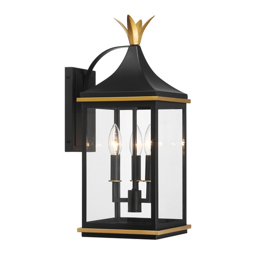 Simpson 3 Light Matte Black + Textured Gold Outdoor Sconce (SIM-801-MK-TG)