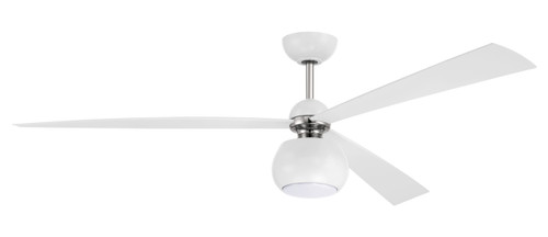 Otto 60" 3-Blade Ceiling Fan in White/Polished Nickel w/ White Blades; Light Kit Included (optional) (OTT60WPLN3)