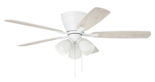 Wheeler 52" 5-Blade 3-Light Ceiling Fan in White w/ White/Washed Oak Blades; Integrated Light Kit (WHL52W5C3)