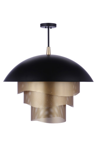 31.25 Diameter Sculptural Statement Dome Pendant with Perforated Metal Shades in Flat Black/Matte Gold (P1011FBMG-LED)