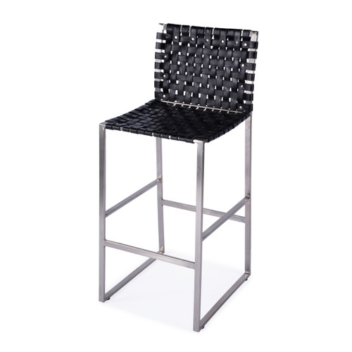 Urban 30 in Seat Height Rectangular Woven Leather Bar Stool with Back, Black (5445034)