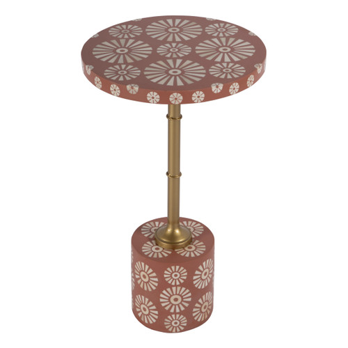 Bethel 14 in W Round Bone Inlay and Iron Side Table, Pink (5827323)