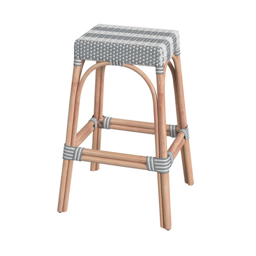 Butler Specialty Company Robias 30 in. Seat Height Rectangular Rattan Backless Bar Stool, Gray and White Stripe (5604144)