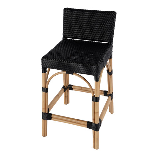 Serienna 245 in Seat Height Rectangular  Rattan Low Back Counter Stool, Black (5585425)