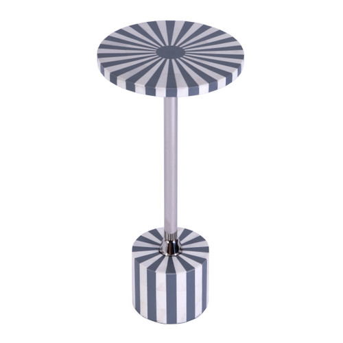Zane 20 in W Round Stainless Steel and Bone Inlay Side Table, Gray and White (5786321)