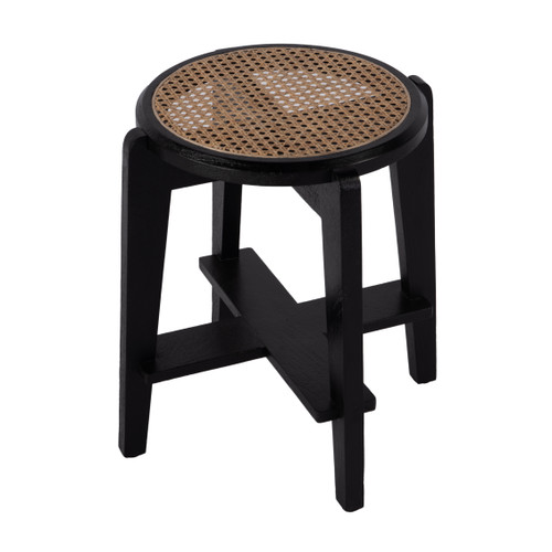 Dryden 18 in Seat Height Round Cane and Wood Backless Stool, Black, Natural (5860140)