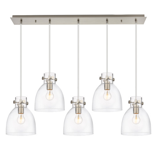 Newton Bell - 5 Light - 40 inch - Brushed Satin Nickel - Linear Pendant (125-410-1PS-SN-G412-8CL)