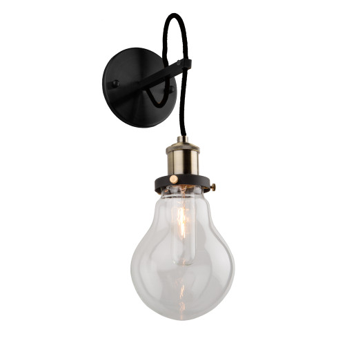 Edison 1 Light Matte Black & Vintage Brass Wall Light (AC10480)