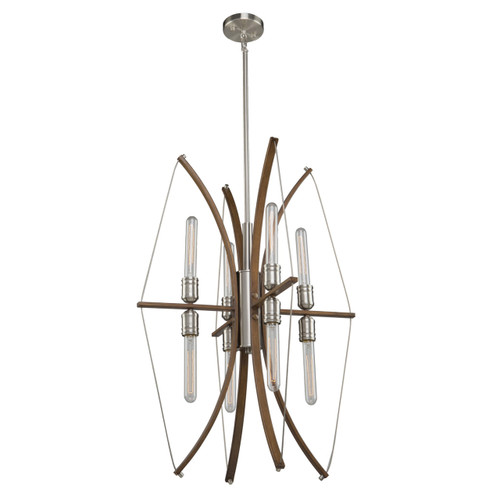 Arco 8 Light Chandelier In Faux Wood & Brushed Nickel (AC11483)