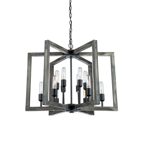 Gatehouse 12 Light Beach Wood & Black Chandelier (AC11652BK)