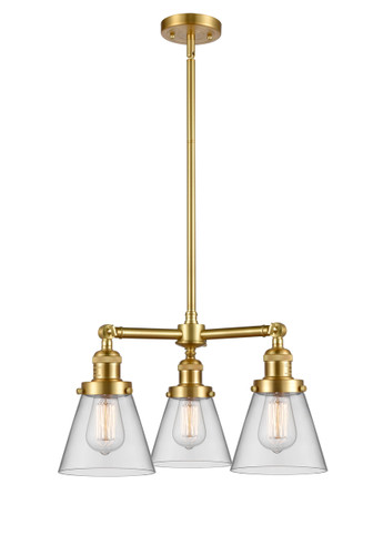 Cone - 3 Light - 19 inch - Satin Gold - Stem Hung - Chandelier (207-SG-G62)